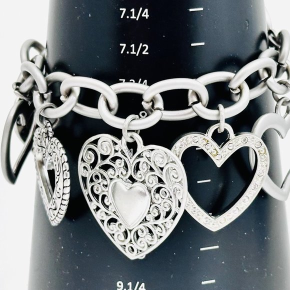 Chunky Heart Charm Bracelet Silver Tone - Picture 7 of 8